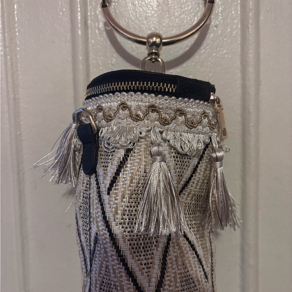 Elegant Silver and Black Tassel Clutch